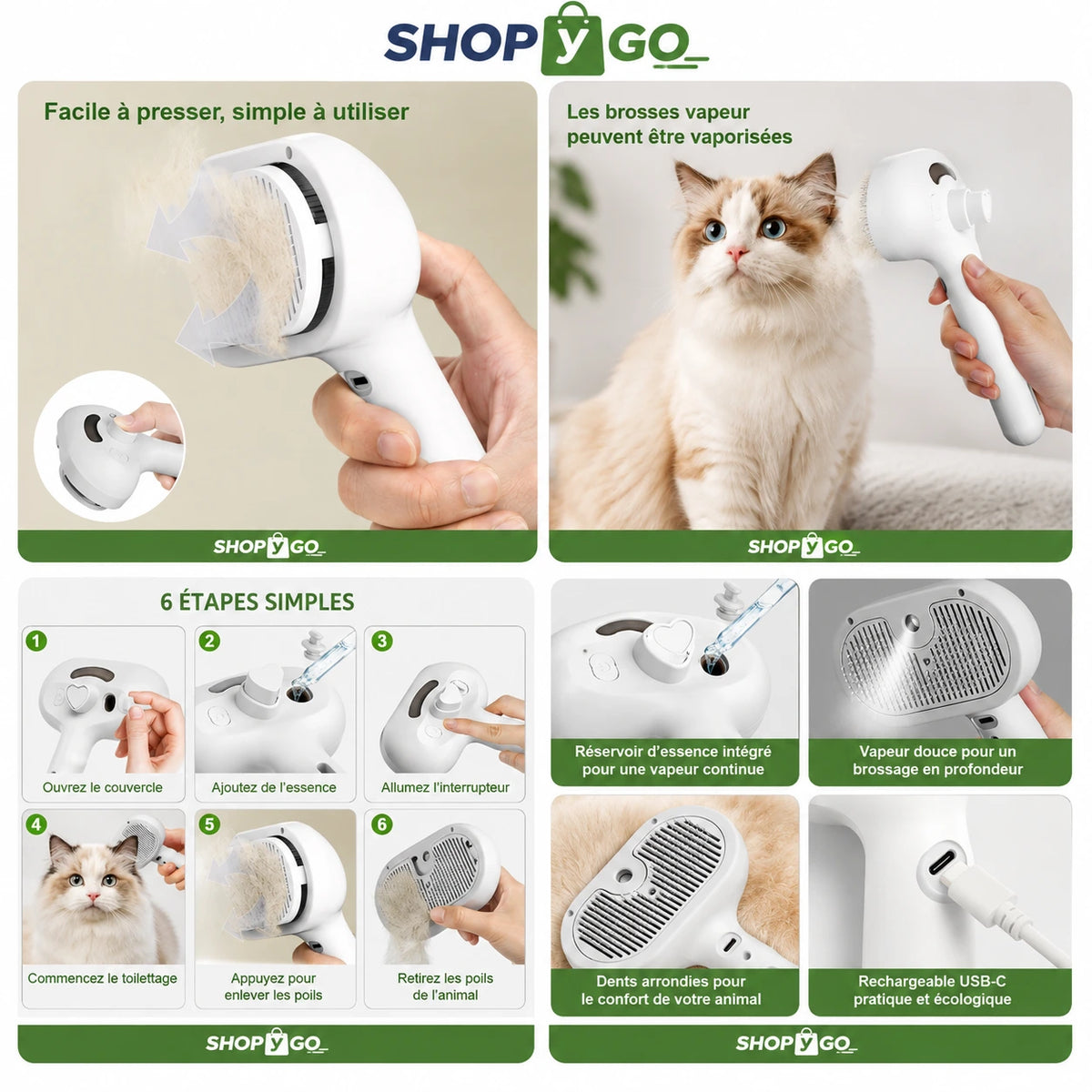 Brosse Brumisateur Rechargeable pour Chiens & Chats – Toilettage & Démêlage