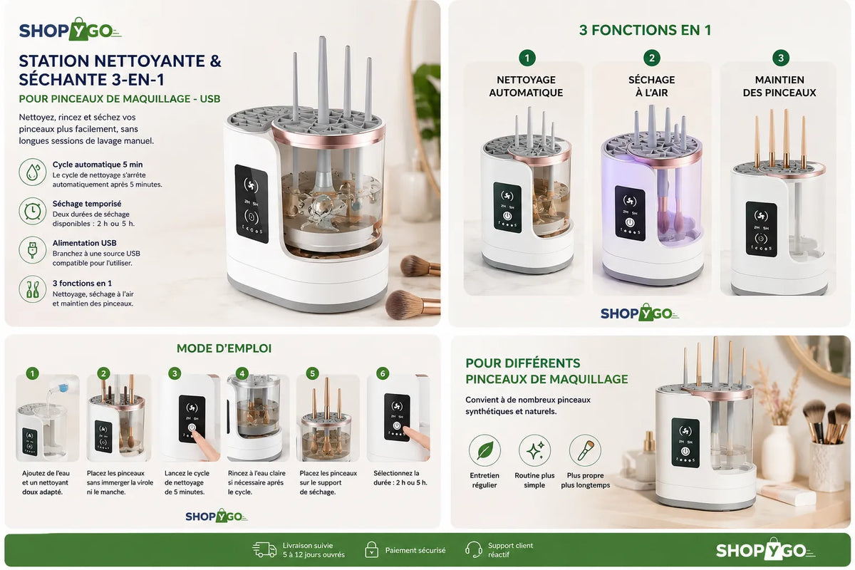 Station Nettoyante & Séchante 3-en-1 pour Pinceaux de Maquillage – USB