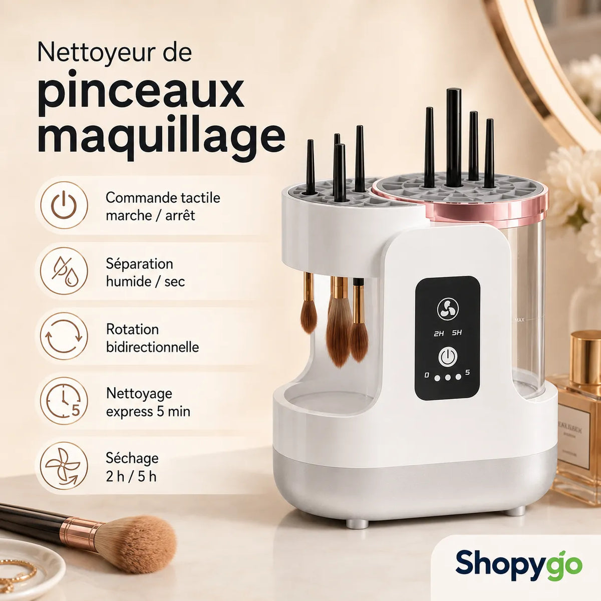 Station Nettoyante & Séchante 3-en-1 pour Pinceaux de Maquillage – USB