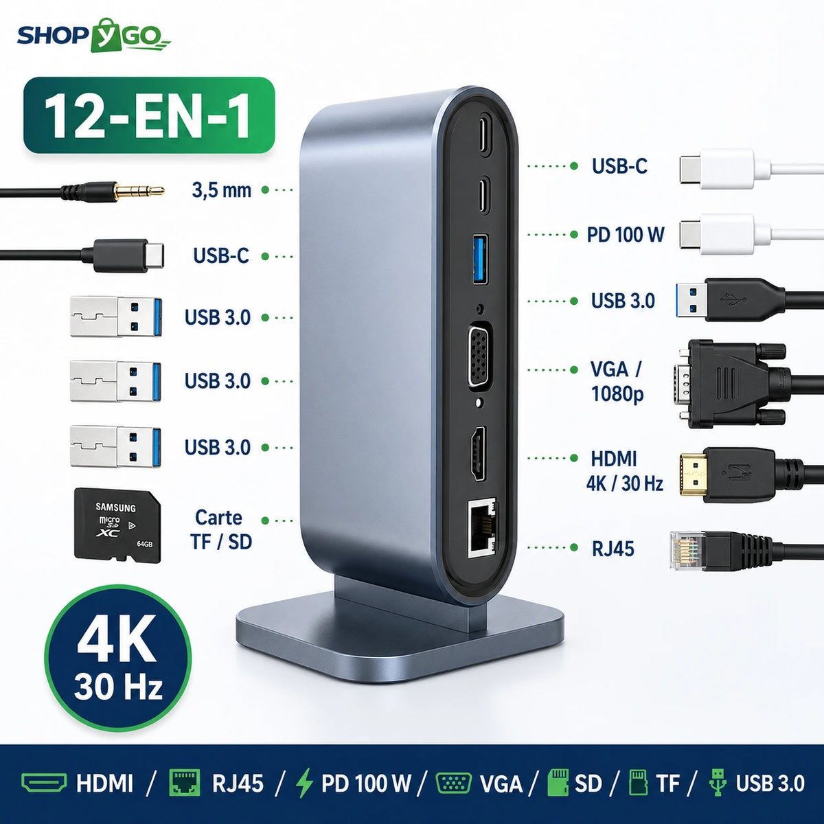 Hub USB-C Multiport – HDMI, USB, PD & Lecteurs de Cartes selon Version