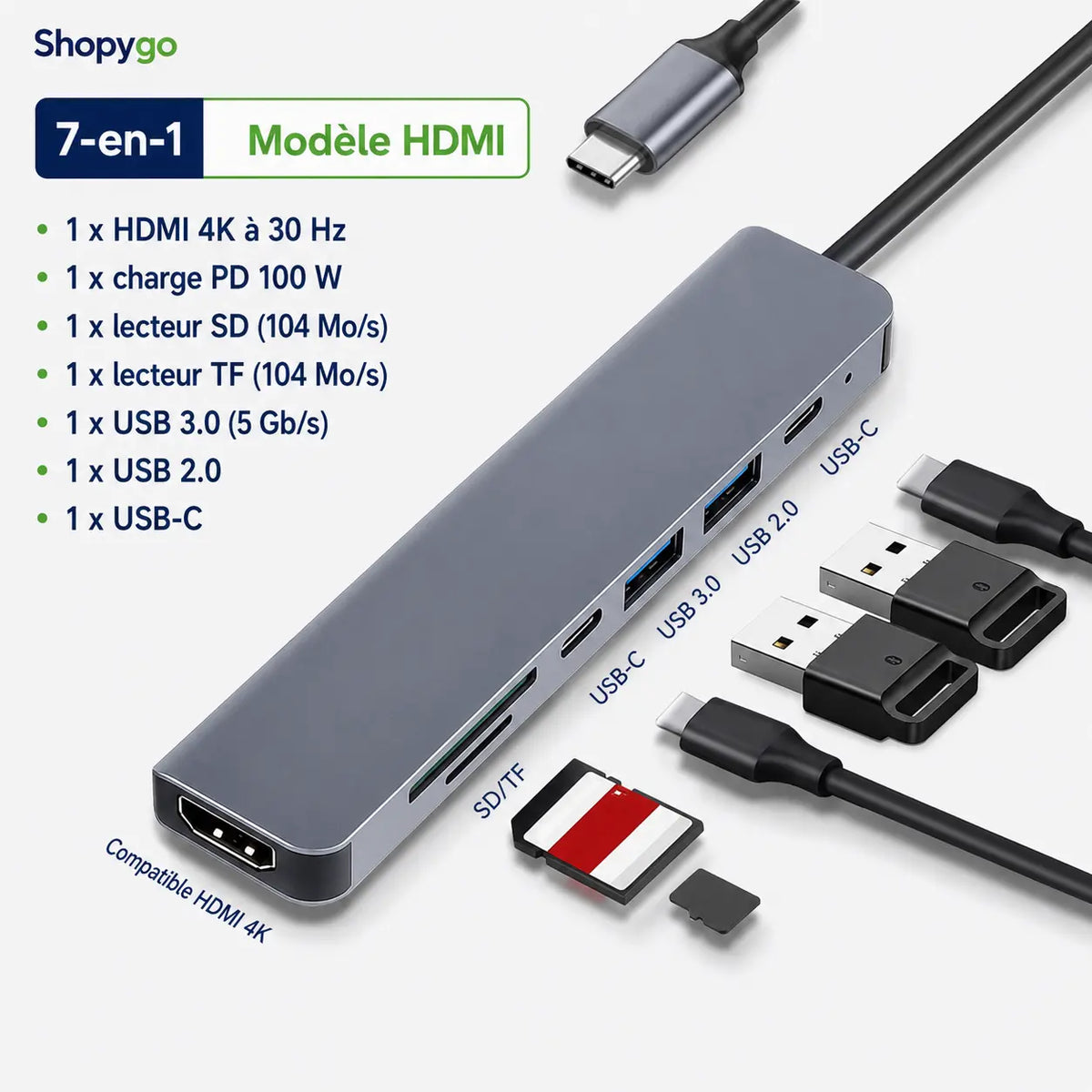 Hub USB-C Multiport – HDMI, USB, PD & Lecteurs de Cartes selon Version