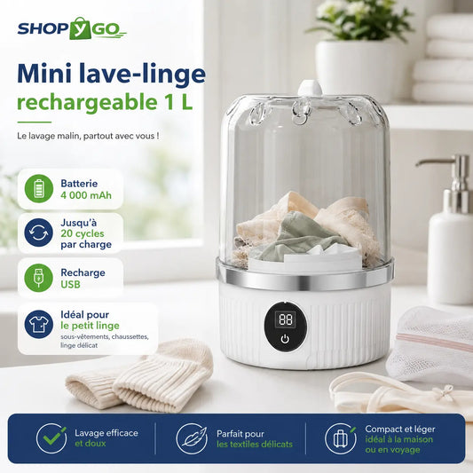 Mini Lave-Linge 1 L Rechargeable 4 000 mAh – Sous-vêtements & Petit Linge